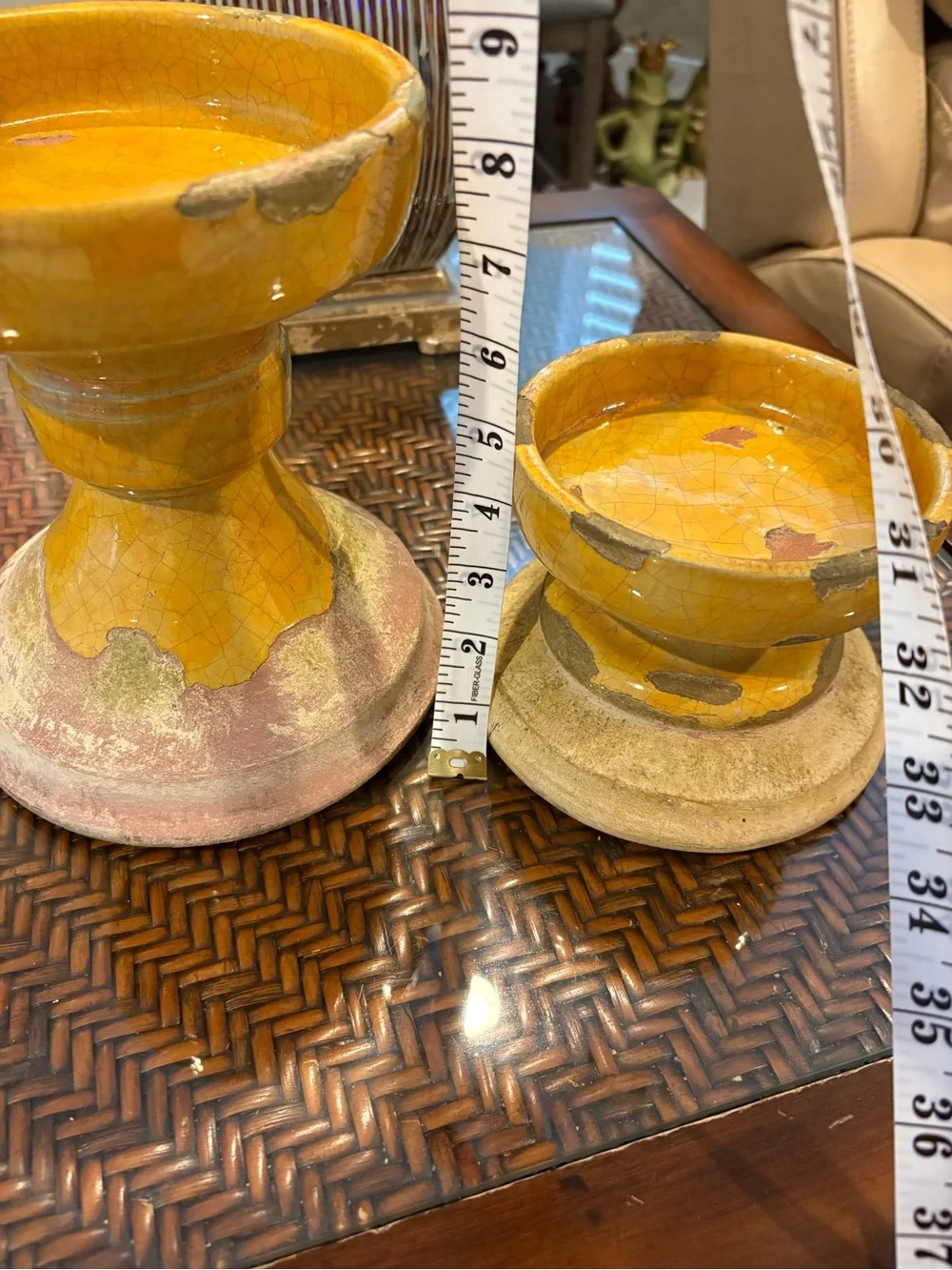 Pottery Barn Yellow Pedestal Set
